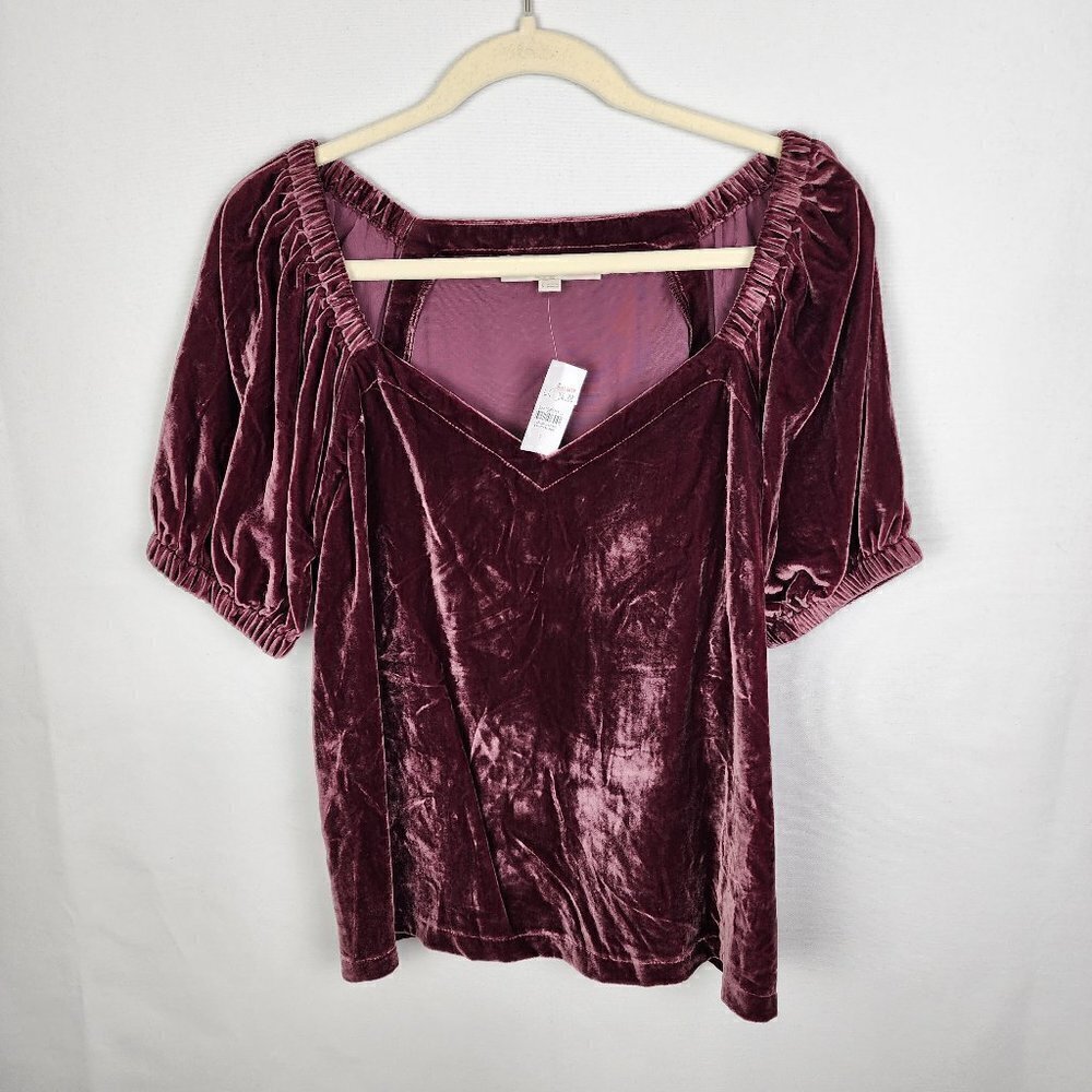 NWT LOFT Crushed‎ Velvet Off the Shoulder V-neck Blouse S